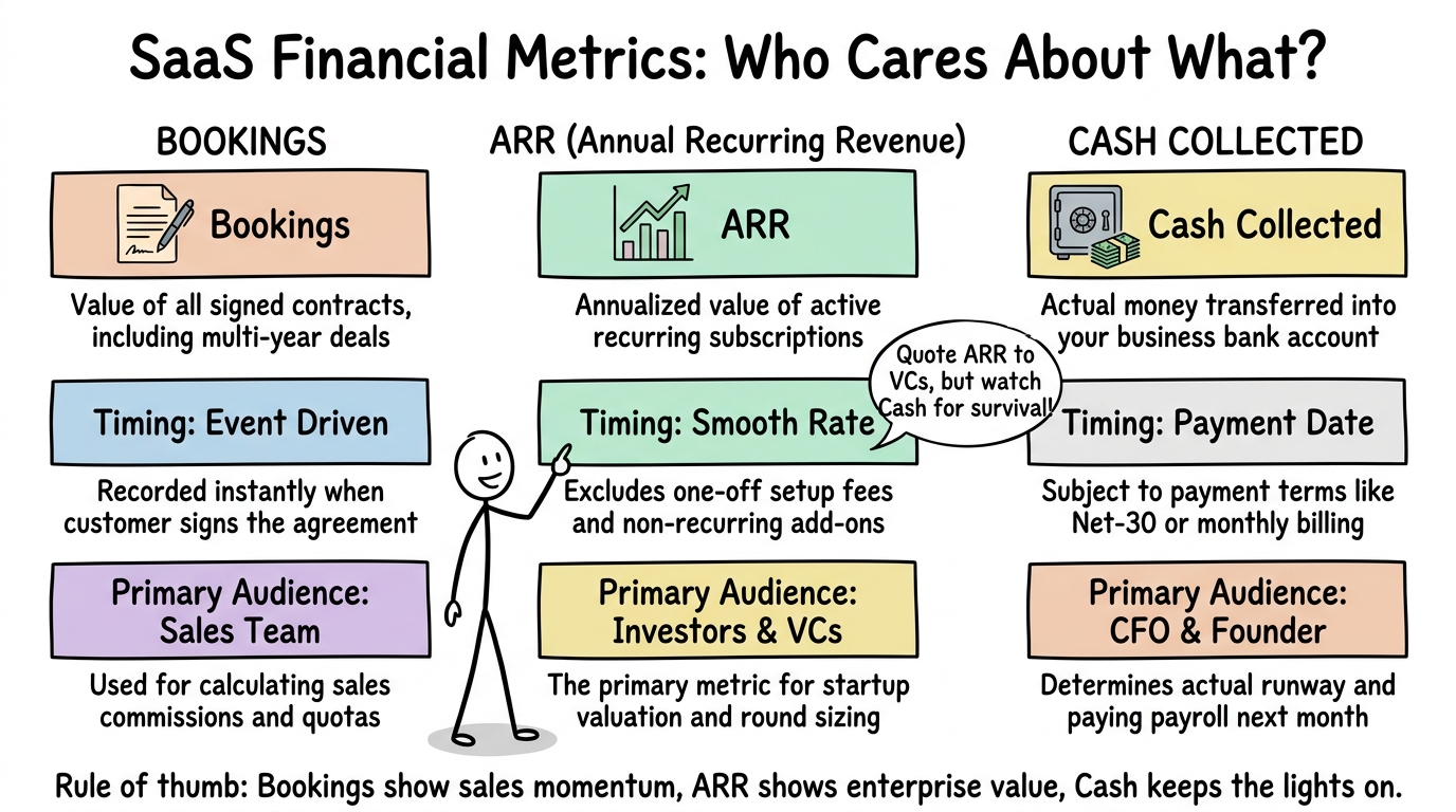 ARR vs Bookings vs Cash Collected